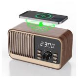 MONODEAL Alarm Clock Radio with Fast Wireless Charging,Support Bluetooth 5.3/FM Radio/USB Port/TF Card/Aux in,8W Stereo Sound Speaker,Snooze,Hands-Free Calling,Dimmable Clock Radios for Bedroom