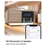 MONODEAL Alarm Clock Radio with Fast Wireless Charging,Support Bluetooth 5.3/FM Radio/USB Port/TF Card/Aux in,8W Stereo Sound Speaker,Snooze,Hands-Free Calling,Dimmable Clock Radios for Bedroom