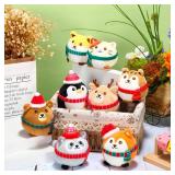 Aoriher 8 Pcs Mini Stuffed Animals 3.15 Inch Stuffed Animals Ornaments Bulk Colorful Woodland Animal Keychain for Valentine Birthday Wedding Baby Shower Party Favor(Cap and Scarf)