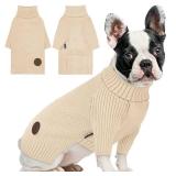 cyeollo Dog Sweater Turtleneck Knitted Sweaters with Long Sleeve Fall Winter Dog Clothes Sweaters for Small Dogs, Beige M