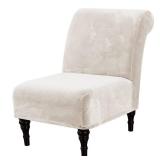 H.VERSAILTEX Armless Accent Chair Covers Thick Velvet Armless Chair Slipcovers High Stretch Chair Covers for Living Room Hotel Machine Washable Furniture Protector with Elastic Bottom, Ivory