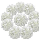 Flojery Silk Hydrangea Heads Artificial Flowers Heads with Stems for Home Wedding Decor,Pack of 10 (White)