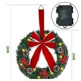 Lighted Artificial Christmas Wreath, Battery Operated with LED Lights, for Front Door Gate Wall Christmas Party Decorations
