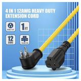 LBSC Heavy-Duty 20 Amp Extension Cord - 12AWG, 1FT NEMA 5-15P to 5-20R/6-15R/6-20R Adapter Cable, 15A/125V Male to 20A/250V Female T-Blade Right-Angle Plug Power Cord for Home & Workshop