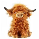 FSUGT Highland Cow Stuffed Animal Toy, Adorable Highland Cow Plush, Scottish Cow Plush Toy, Farm Animal Cattle Plush Decor Gifts for Kids Baby Girls Boys (Brown Cow)