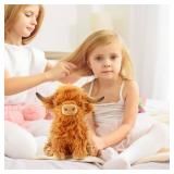FSUGT Highland Cow Stuffed Animal Toy, Adorable Highland Cow Plush, Scottish Cow Plush Toy, Farm Animal Cattle Plush Decor Gifts for Kids Baby Girls Boys (Brown Cow)
