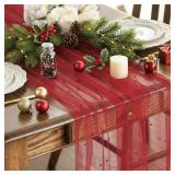 Artoid Mode Pearl Red Gauze Table Runner 120 Inch 10FT, Seasonal Sheer Dining Holiday Wedding Birthday Baby Shower Table Decor for Home Party
