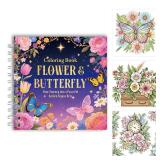 ZHIJIANHZ Adult Coloring Book for Women with Floral and Butterfly Designs,6.7x6.7 Inch 30 Pages for Relaxation and Stress Relief, Beautiful Flowers and Garden Scenes for Anxiety Relief