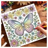 ZHIJIANHZ Adult Coloring Book for Women with Floral and Butterfly Designs,6.7x6.7 Inch 30 Pages for Relaxation and Stress Relief, Beautiful Flowers and Garden Scenes for Anxiety Relief