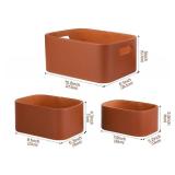 HofferRuffer Faux Leather Storage Baskets Bins with Velvet Lining for Organizing, Storage, Gifts, Set of 3 Nesting Shelf Baskets Decorative Storage Boxes for Home Organization (Brown)