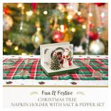 Spode Christmas Tree 3-Piece Hostess Set - Napkin Holder, Salt Shaker & Pepper Shaker (Santa & Tree Figural) - Festive Earthenware for Christmas, Holiday Entertaining - Decorative Gift Set