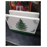 Spode Christmas Tree 3-Piece Hostess Set - Napkin Holder, Salt Shaker & Pepper Shaker (Santa & Tree Figural) - Festive Earthenware for Christmas, Holiday Entertaining - Decorative Gift Set