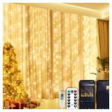 Brightown Smart Curtain Lights, USB Plug in, 9.8ft 300 LED Window Smart String Light with APP and Remote, 8 Modes, Waterproof Fairy Lights for Bedroom, Indoor, Weddings, Party, Christmas Decorations