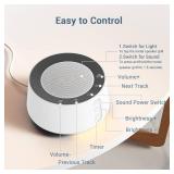 BGOVERSS White Noise Sound Machine with 20 Soothing Sounds, 10 Colors Night Light Sleep Machines Home Office Travel, 5 Timers and Memory Feature Sound Machine for Nursery Baby Kids Adults (White)