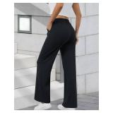 COPYLEAF Womens Dress Pants Wide Leg Stretchy Work Pants with Pockets Elastic Waist Pleated Front Business Casual Slacks Black Medium