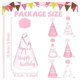 Pink Bow Party Hats Bows Birthday Supplies Coquette Bow Cone Hat Pink and White Happy Birthday Paper Hats with Elastic String for Kids Girls Adults Bday Baby Shower Decoration Favors 5.5 x 3.3