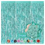 Teal Aqua Blue Wave Foil Curtains - 3.3 ft x 6.6 ft Tinsel Metallic Streamers for Photo Booth Birthday Wedding Girl Princess Bachelorette Euphoria Theme Party Decorations