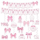 Yiaoyinnz Pink Bow 1st Birthday Decorations Baby Girl First Birthday Party Supplies Bow Banners Hanging Swirls Pink 1 Year Old Ceiling Streamers Banner Bows One Year Baby Shower Decor 1st Party Favors