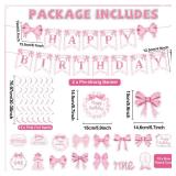 Yiaoyinnz Pink Bow 1st Birthday Decorations Baby Girl First Birthday Party Supplies Bow Banners Hanging Swirls Pink 1 Year Old Ceiling Streamers Banner Bows One Year Baby Shower Decor 1st Party Favors