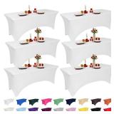 6 Pack 4 Feet White Spandex Tablecloth for Rectangular Tables, Fitted & Stretch, Washable, Wrinkle Resistant, Perfect for Event, Wedding, Party, Banquet, Cocktail, Festival, and Table Protector
