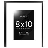 Homeforia Black Picture Frames 8x10, High End Metal 8 x 10 Photo Frame with Mat 5 by 7 Art, 10x8 Black Frame Matted to 5x7 inch Print, 8by10 Wall or Tabletop Frames, Tempered Glass, Wall Kit, Set of 1