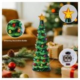 Brightown Lighted Ceramic Christmas Tree Set of 3, Pre-Lit Hand-Painted Tabletop Christmas Tree with Multicolored LED Lights, Battery Operated Vintage Ceramic Tree for Home Table Holiday Decor, Green