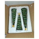 Brightown Lighted Ceramic Christmas Tree Set of 3, Pre-Lit Hand-Painted Tabletop Christmas Tree with Multicolored LED Lights, Battery Operated Vintage Ceramic Tree for Home Table Holiday Decor, Green