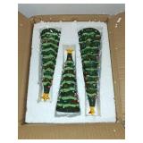 Brightown Lighted Ceramic Christmas Tree Set of 3, Pre-Lit Hand-Painted Tabletop Christmas Tree with Multicolored LED Lights, Battery Operated Vintage Ceramic Tree for Home Table Holiday Decor, Green