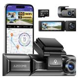 AZDOME M550 Pro 5G WiFi 3 Channel Dash Cam Built-in GPS, 4K Dual Dash Camera Front and Rear with 64GB Card, 2.5K+1080P+1080P Triple Car Camera, 3.19\" IPS Screen, IR Night Vision, 24H Parking Mode