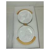 Ceramic Dog Bowls with Stand - Small Dog Bowl Set with Stand Non-Slip - 2 Ceramic Dishes with Anti-Skid Bamboo Stand for Small Dogs - Elevated Dog Bowls Set of 2 - Raised Pet Feeding Station