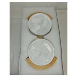 Ceramic Dog Bowls with Stand - Small Dog Bowl Set with Stand Non-Slip - 2 Ceramic Dishes with Anti-Skid Bamboo Stand for Small Dogs - Elevated Dog Bowls Set of 2 - Raised Pet Feeding Station