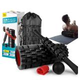 Krightlink 5 in1 Foam Roller Set for Deep Tissue Muscle Massage, High Density Fitness Exercise Foam Roller, Massage Roller, Massage Ball, Resistance Band, for Whole Body (Black)