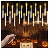 wxnlo Floating Candles with Wand, 20 Pcs Magic Hanging Flameless LED Candles, Battery Operated Flickering Lights with Wand Remote for Halloween Indoor Decor, Halloween Decorations Party Gift