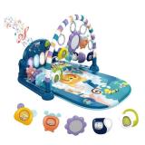 dearlomum Baby Play Mat Gym, Funny Play Piano Tummy Time Activity Mat with 5 Infant Sensory Toys, Music and Lights, Boy & Girl Gifts for Newborns 0 to 3 6 9 12 Months (Blue)