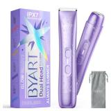 Bikini Trimmer for Women Dual Head - IPX7 Waterproof & Painless Electric Razors for Pubic Hair, Face, Legs, Underarms - Portable Cordless Shaver with Fast Charging, Self Care Gifts for Women, Purp