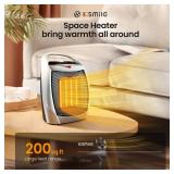 Kismile Small Electric Space Heater,Portable Ceramic Space Heater Fan for Office with Adjustable Thermostat and Overheat Protection ETL Listed for Kitchen, 750W/1500W(Silver)