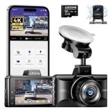 AZDOME M01 Max UHD 4K Dash Cam Front and Rear, Built-in Wi-Fi, Free 64GB Card, App Control, 4K+1080 Dash Camera for Car, Built-in ADAS, G-Sensor, IP68 Waterproof, 24H Parking Mode Dashcam