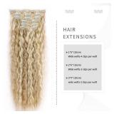 Clip in Hair Extensions, 6PCS Hair Extensions 22\" Synthetic Long Curly Wavy Blonde Highlights hair extensions Natural Thick Deep Wave Hairpieces