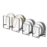 Hikinlichi 2 Large 2 Small Plate Organizers Holders Upright Cabinet Dish Drying Racks Metal Plate Dish Organizers Racks Stands for Countertop and Cupboard Black