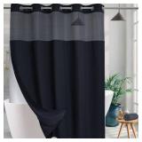 KONZENT Waffle Shower Curtain Hotel Fabric Shower Curtain Machine Washable with Snap in Removable Liner for Bathroom Bathtubs Spa(Black,71" (W) X 84" (H))