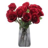 Hananona Artificial Roses Flowers for Flower Arrangement, 12 Pcs Silk Red Rose Bouquet for Home Decoration, Faux Roses for Parties and Wedding Decoration (Red, 12)