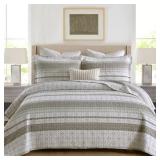 Homzard King Size Quilt Set, Grey White Snowflake Striped Comforter Set,Cotton Gray Bedspread King Size, Lightweight Comforter Fall Bedding 3 Piece All Season