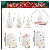 Beeveer 6 Pcs Christmas Ceramic Buildings Decoration, 4.4" to 9.4" White Christmas Tree & Houses Tealight Candle Holders Centerpiece Set for Winter Holiday Village Tabletop Mantel