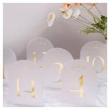 UNIQOOO Frosted Arch Wedding Table Numbers 1-20, Gold Foil Printed 5x7 Acrylic Display Signs and Holders, Pack of 20, Perfect for Centerpiece, Reception, Decoration, Party, Anniversary, Event