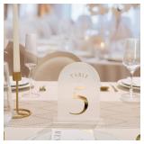 UNIQOOO Frosted Arch Wedding Table Numbers 1-20, Gold Foil Printed 5x7 Acrylic Display Signs and Holders, Pack of 20, Perfect for Centerpiece, Reception, Decoration, Party, Anniversary, Event