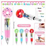 Sayglossy 24 Sets Donuts Pens Gift Bulk, 4-in-1 Funny Multicolor Ballpoint Pen with Positive Cards for Teacher Coworker Employe Appreciation Office Gift