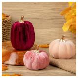 Artificial Velvet Pumpkins Fall Decor - 3 PCS Faux Fabric Foam Mini Orange Pumpkins DIY Decorative for Autumn Harvest Table Centerpieces Farmhouse Halloween Thanksgiving Wedding Home Decorations