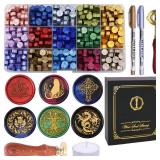 SWANGSA Celtic Wax Seal Stamp Kit with 450pcs Sealing Wax Beads, 2 Pens and Spoon for Wedding, Invitations, Cards, Envelope, Christmas