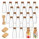 Roshtia 24 Pcs 4oz Plastic Mini Potion Bottles with Cork Lids Small Clear Favor Jars Sand Art Bottles Tiny Jars with Twine and Tags for Wedding Birthday Baby Shower Party Candy DIY Crafts Gifts