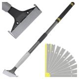 Frebuta Floor Scrapers Long Handle Heavy Duty ,31In 4 Razor Blades Scraper with 10PC Floor Blades Sponge Handle Iron Tube Scraper for Cleaning Quick and Easy Removal Price Stickers Gum